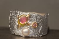 Image 1 of Recycled silver and 9ct ring with Tourmaline, Pearl and Sapphire
