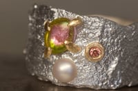 Image 2 of Recycled silver and 9ct ring with Tourmaline, Pearl and Sapphire
