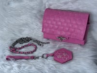 Image 3 of Bubble-gum Pink "Hive" Clutch w/ "CatMint" Chain Strap