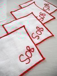 Image 2 of Hand Embroidered SOB Cocktail Napkins (Set of 4)