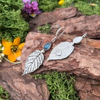 Image 1 of Natural Teal Moss Kyanite leaves earrings small