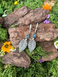 Image 2 of Natural Teal Moss Kyanite leaves earrings small