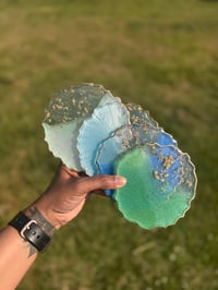 Image 2 of Shades of Blue Resin Coasters with Gold Flakes Set of 4