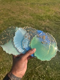 Image 3 of Shades of Blue Resin Coasters with Gold Flakes Set of 4