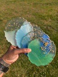 Image 4 of Shades of Blue Resin Coasters with Gold Flakes Set of 4
