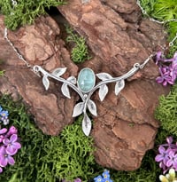 Natural aqua kyanite leaves necklace big.