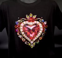 Image 1 of Giantgem - Multicoloured Heavily jewelled Ruby heart T shirt