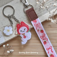Image 1 of Strawberry Cat + Ribbon Lanyard
