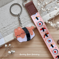 Image 1 of Sake Salmon Sushi Keychain + Lanyard