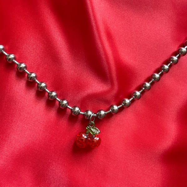 Image of Cherry ball chain necklace 🍒