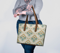 Image 2 of Vegan Leather Tote - Art Deco Owl in Teal & Gold