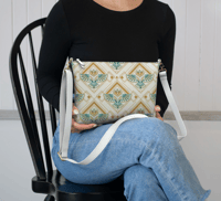 Image 3 of Vegan Leather Crossbody - Art Deco Owl in Teal & Gold