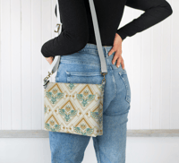Image 1 of Vegan Leather Crossbody - Art Deco Owl in Teal & Gold