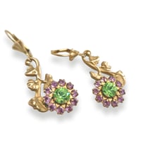 Image 5 of Whimsical Flower Vine Earrings – Artisan Floral Design in Green & Lilac Crystal