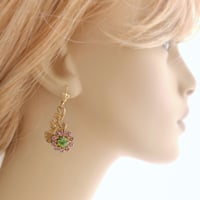 Image 6 of Whimsical Flower Vine Earrings – Artisan Floral Design in Green & Lilac Crystal