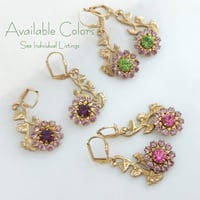 Image 7 of Whimsical Flower Vine Earrings – Artisan Floral Design in Green & Lilac Crystal
