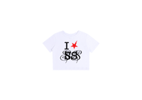 WHITE I LUV SS CROPPED TEE