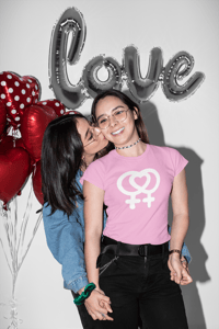 Image 2 of PINK 3D PUFF LEZ Love LEZ (heart) LOGO glow in the dark tee.