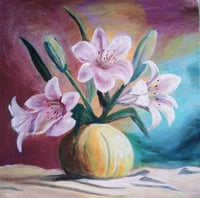 Image 1 of 1 Purple lilies in vase