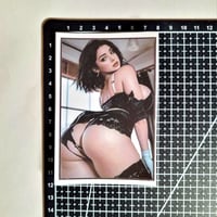 Image 2 of Large Gorgeous Black Haired Beauty In Black Lace Lingerie Booty Pop Matte Vinyl Sticker