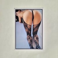 Image 1 of Large Raven Haired Beauty In Black Lace Leggings & Thong Bent Over Booty Matte Vinyl Sticker