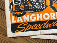 Image 4 of Langhorne Speedway Motorcycle Races aged Linocut Print (orange edition) - FREE SHIPPING