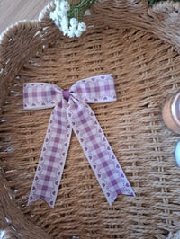 Image 1 of Gingham heart school bow