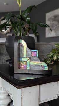 Image 3 of Art Deco Bookends - Iridescent Blue &Iridescent Clear