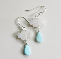 Image 1 of Moonstone Clouds + Turquoise Earrings