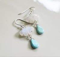 Image 2 of Moonstone Clouds + Turquoise Earrings