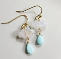 Image 3 of Moonstone Clouds + Turquoise Earrings