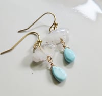 Image 4 of Moonstone Clouds + Turquoise Earrings