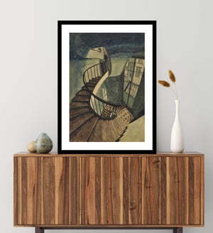 Image of Sam Szafran - L'escalier, 54 rue de Seine, Fine Art Giclee Print, The Staircase Home Interior Green 