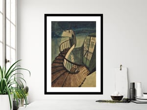 Image of Sam Szafran - L'escalier, 54 rue de Seine, Fine Art Giclee Print, The Staircase Home Interior Green 