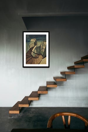 Image of Sam Szafran - L'escalier, 54 rue de Seine, Fine Art Giclee Print, The Staircase Home Interior Green 
