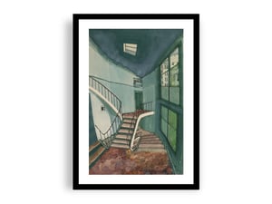Image of Sam Szafran - Escalier, Fine Art Giclee Print, The Staircase Home Interior Green Walls Poster