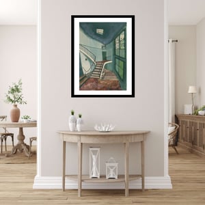 Image of Sam Szafran - Escalier, Fine Art Giclee Print, The Staircase Home Interior Green Walls Poster