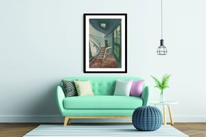 Image of Sam Szafran - Escalier, Fine Art Giclee Print, The Staircase Home Interior Green Walls Poster