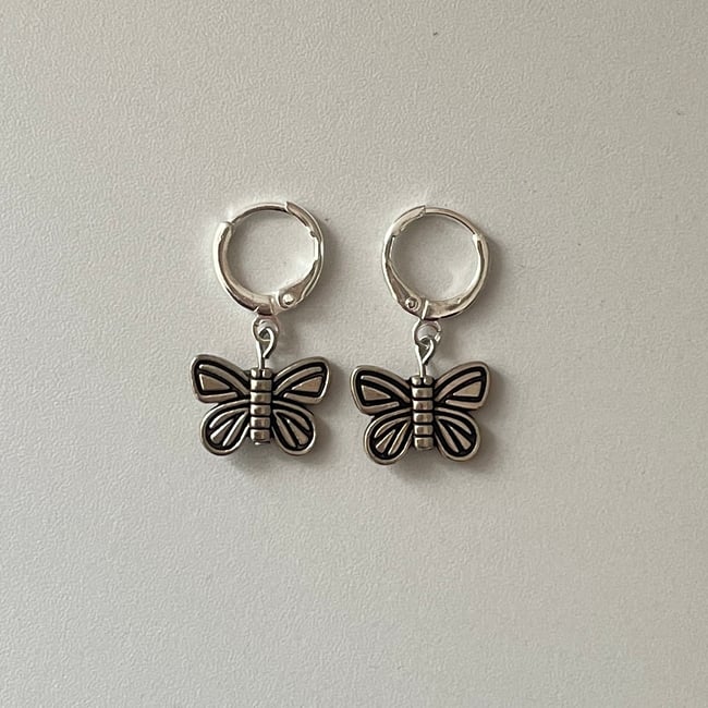 'butterfly' silver huggie hoop earrings
