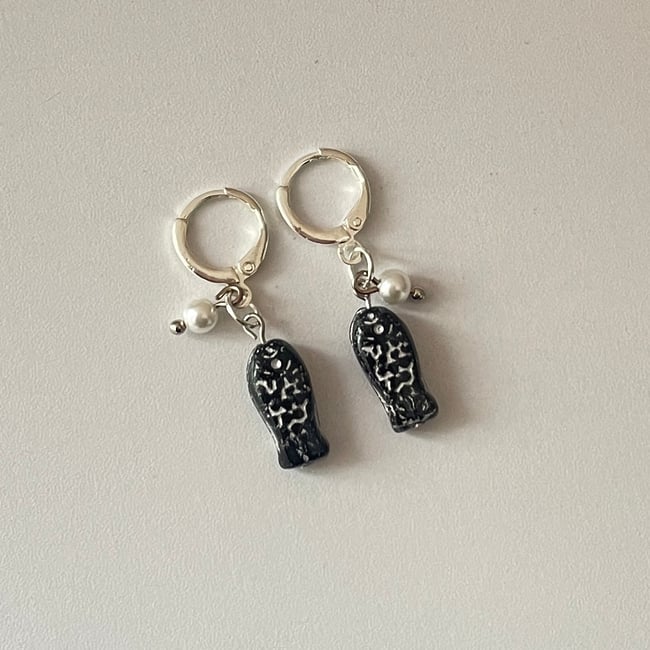 'pearly black fish' huggie hoop earrings