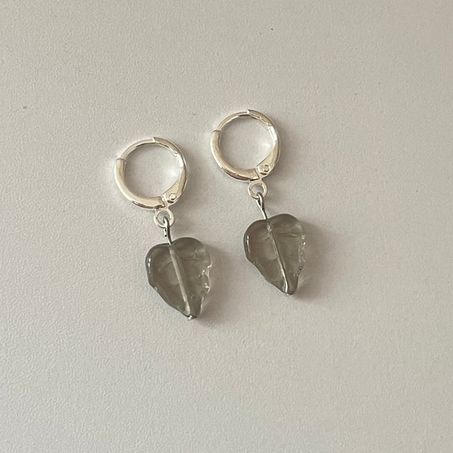 'glass black leaves' huggie hoop earrings