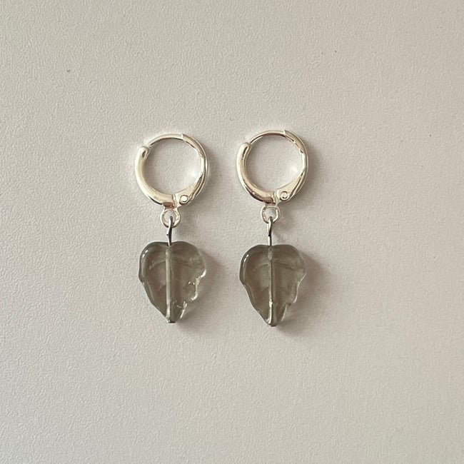 'glass black leaves' huggie hoop earrings