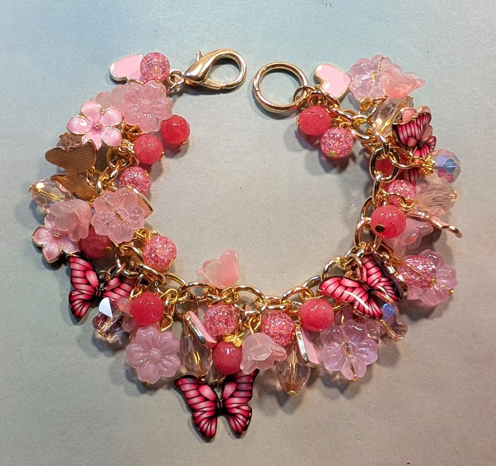 Image of BRACELETS! ~ Pink Cherry Blossoms & Butterflies Bauble Bracelet #11