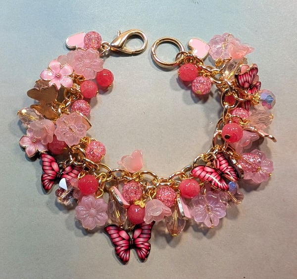 Image of BRACELETS! ~ Pink Cherry Blossoms & Butterflies Bauble Bracelet #11