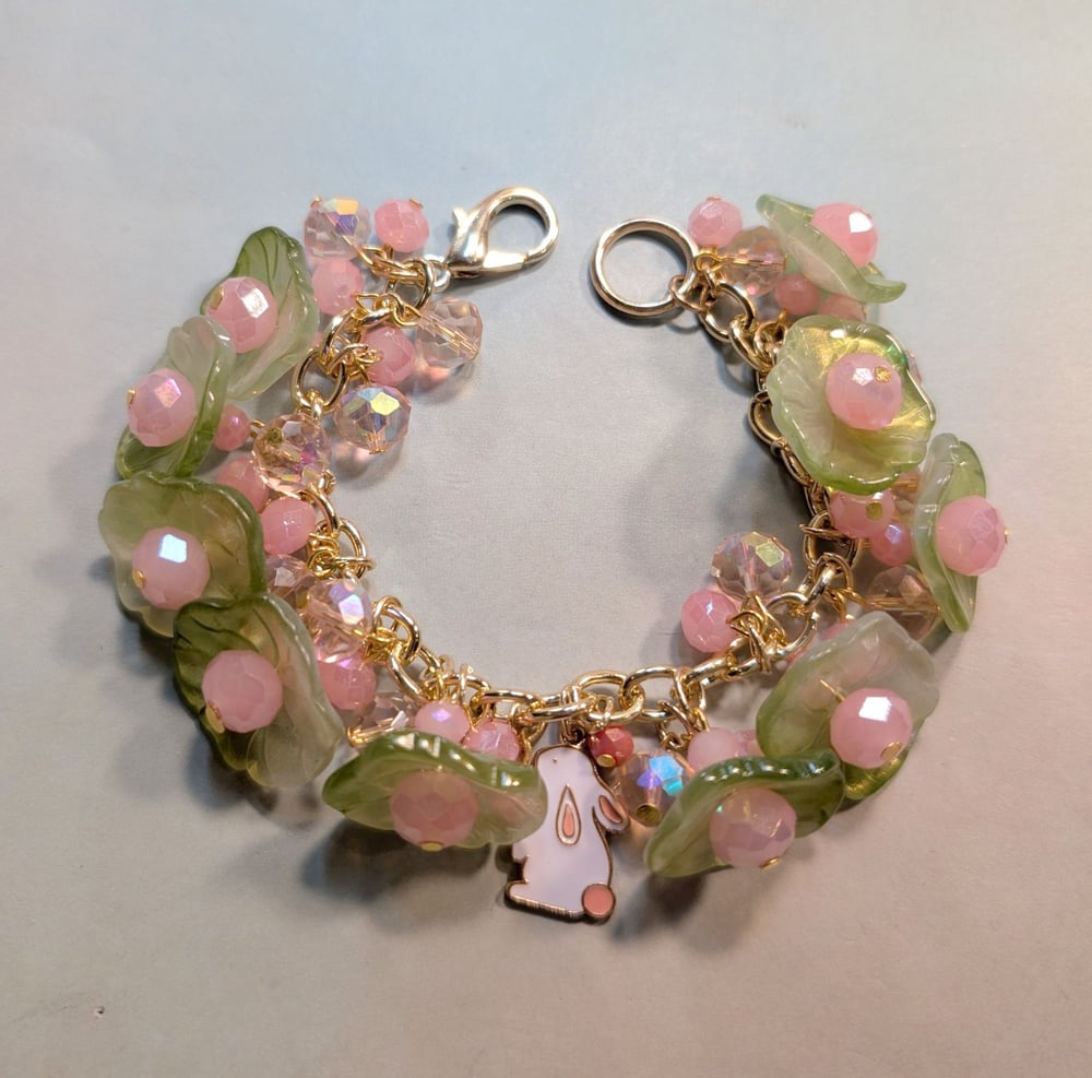 Image of BRACELETS! ~ Cabbage Leaves, Pink Beads & Hungry Bunny Bauble Bracelet #14