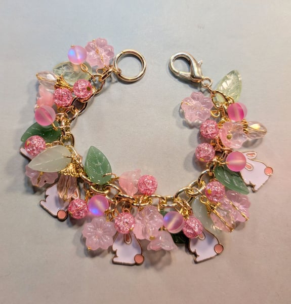 Image of BRACELETS! ~ Hungry Bunnies & Spring Pink Flowers Bauble Bracelet #16