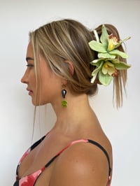 Image 3 of pink flamingo flower earrings