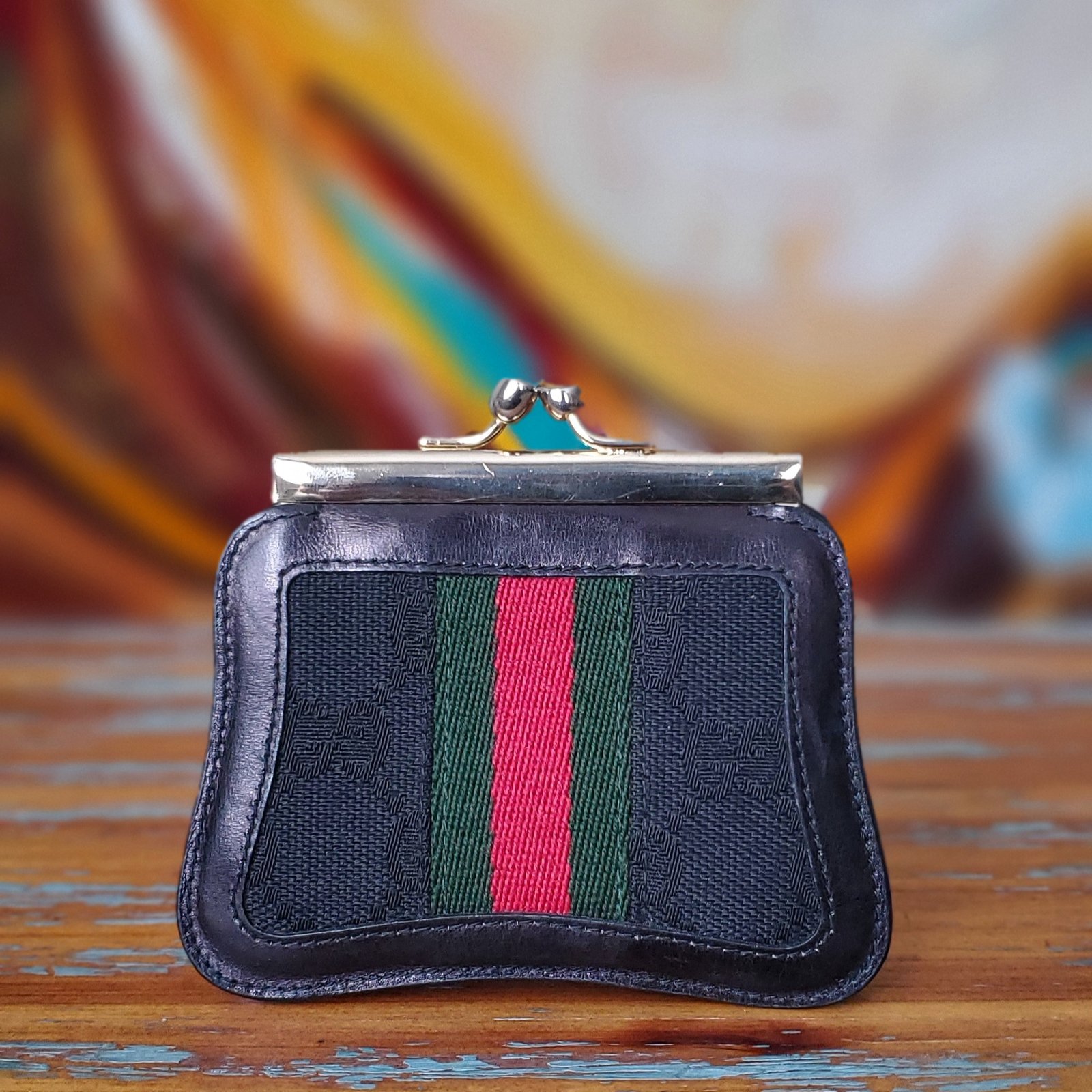 VINTAGE GUCCI FINDS — Vtg Gucci Black Monogram Clutch/Coin Purse Set