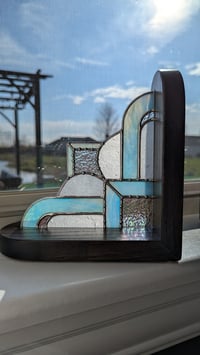 Image 5 of Art Deco Bookends - Iridescent Blue &Iridescent Clear