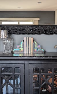 Image 1 of Art Deco Bookends - Iridescent Blue &Iridescent Clear